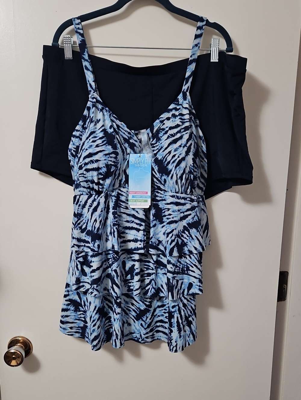 Simply Fit Blue & Navy Tiered Swim Tankini Top and Bottoms